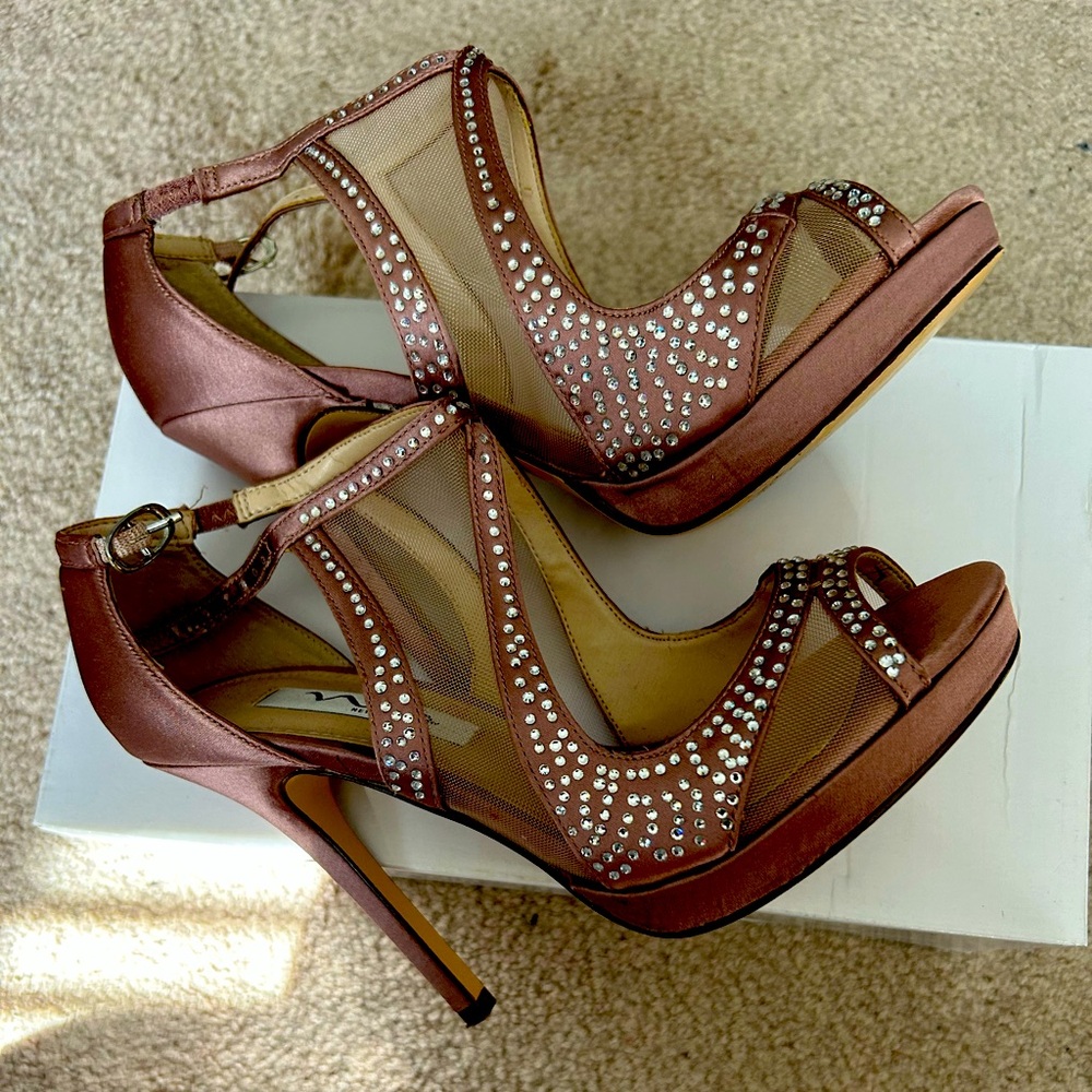 Elegant Pink Stiletto Heels with Rhinestone Detailing. Worn once to a wedding.